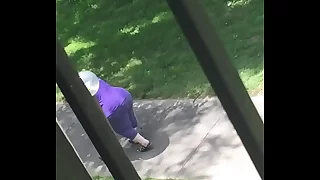 Huge Ass Granny On Crutches Out in the open